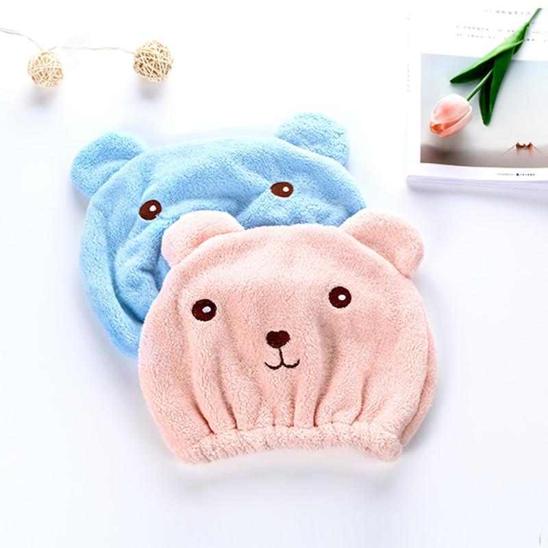 1ps Cartoon Bear Thicken Hair Drying Cap Absorbent Towel Shower Cap