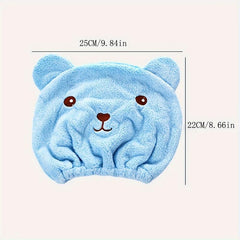 1ps Cartoon Bear Thicken Hair Drying Cap Absorbent Towel Shower Cap