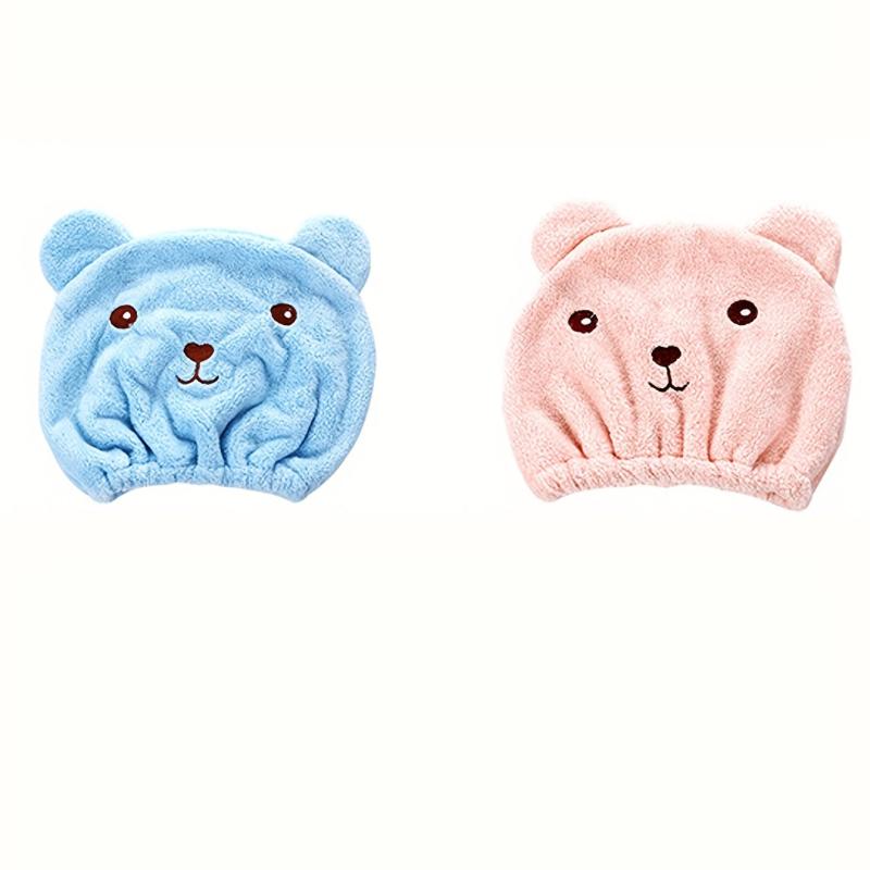 1ps Cartoon Bear Thicken Hair Drying Cap Absorbent Towel Shower Cap