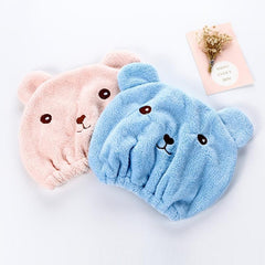 1ps Cartoon Bear Thicken Hair Drying Cap Absorbent Towel Shower Cap