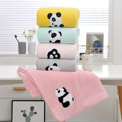 Coral Velvet Bath Towel Panda Pattern Quick Drying Soft Absorbent 70x140cm