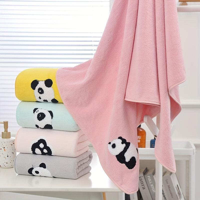 Coral Velvet Bath Towel Panda Pattern Quick Drying Soft Absorbent 70x140cm