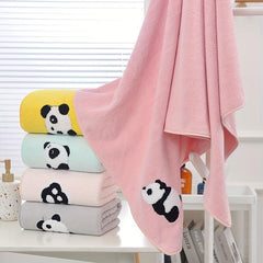 Coral Velvet Bath Towel Panda Pattern Quick Drying Soft Absorbent 70x140cm