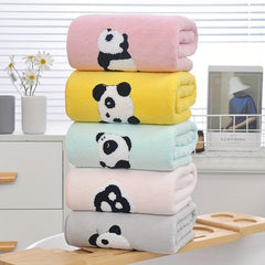 Coral Velvet Bath Towel Panda Pattern Quick Drying Soft Absorbent 70x140cm