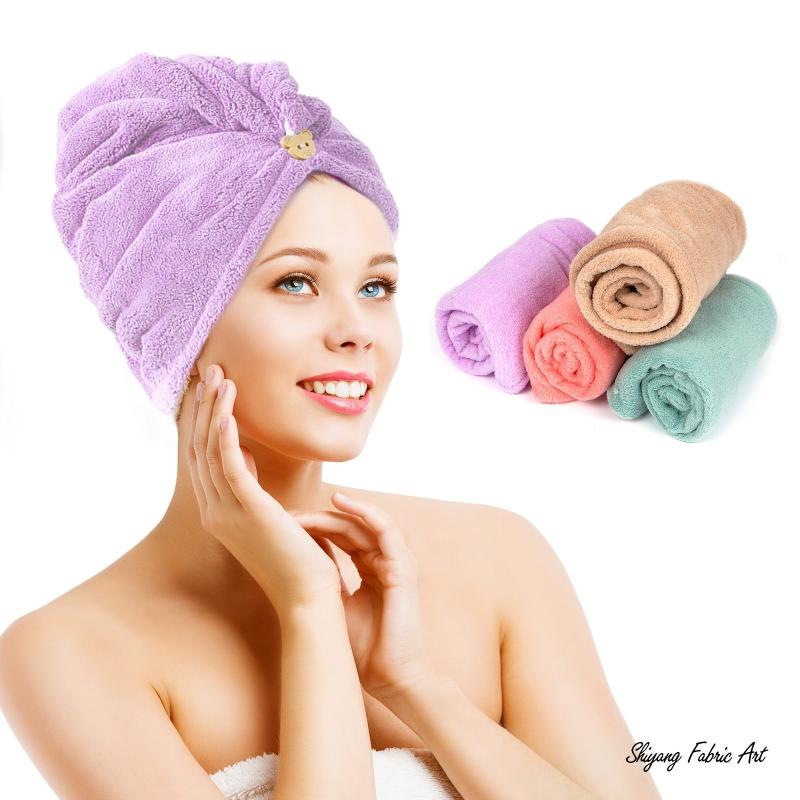 Hair Towel With Button Absorbent Hair Towel Wrap For Curly Hair Fast Drying