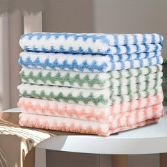 3pcs Wave Stripe Hand Towel Soft Absorbent Thickened Dishcloth