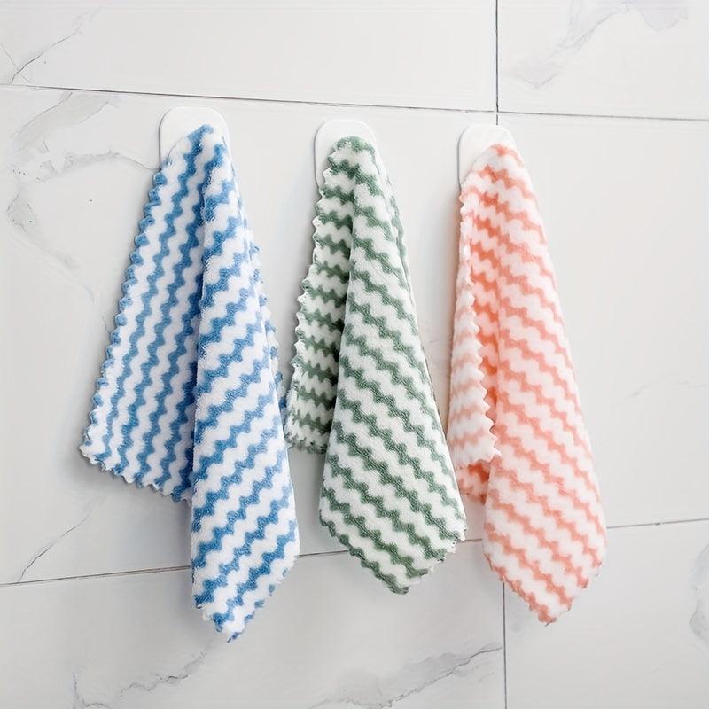 3pcs Wave Stripe Hand Towel Soft Absorbent Thickened Dishcloth