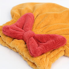 Bow Decor Hair Drying Cap Soft Towel for Women's Bathroom