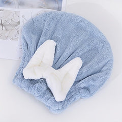 Bow Decor Hair Drying Cap Soft Towel for Women's Bathroom