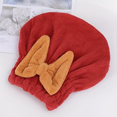 Bow Decor Hair Drying Cap Soft Towel for Women's Bathroom