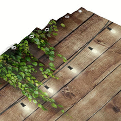 Rustic Wooden Board Shower Curtain with Green Leaves