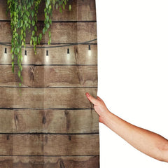 Rustic Wooden Board Shower Curtain with Green Leaves
