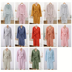 Coral Fleece Bathrobe Vertical Stripe Soft Pajamas