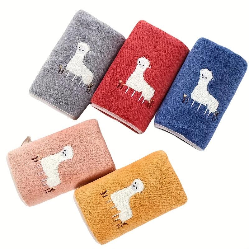 Alpaca Embroidered Hand Towel Coral Fleece Soft Skin-friendly Face Towel