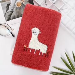 Alpaca Embroidered Hand Towel Coral Fleece Soft Skin-friendly Face Towel
