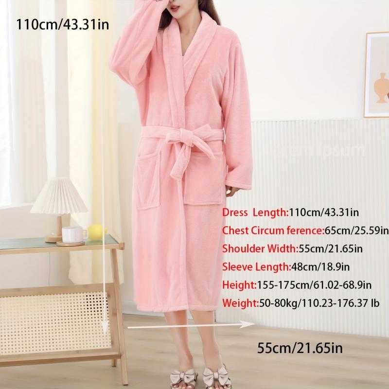 Women's Long Sleeve Bathrobe Soft Absorbent Belt Bath Wrap Towel