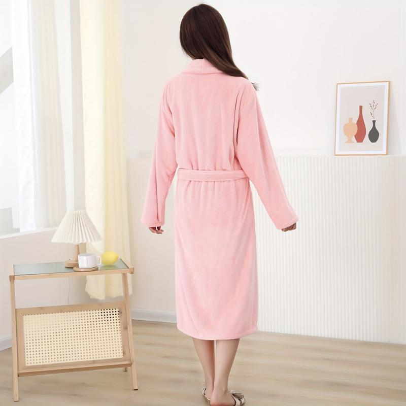 Women's Long Sleeve Bathrobe Soft Absorbent Belt Bath Wrap Towel