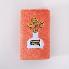 Rose Flower Embroidered Hand Towel Coral Fleece Soft Face Quick Dry Absorbent