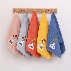 Rose Flower Embroidered Hand Towel Coral Fleece Soft Face Quick Dry Absorbent