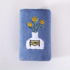 Rose Flower Embroidered Hand Towel Coral Fleece Soft Face Quick Dry Absorbent