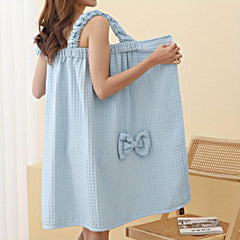 Waffle Bath Towel Bowknot Bath Skirt Women Bath Wrap Towel Adjustable Bathrobes