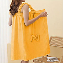 Waffle Bath Towel Bowknot Bath Skirt Women Bath Wrap Towel Adjustable Bathrobes