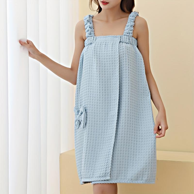 Waffle Bath Towel Bowknot Bath Skirt Women Bath Wrap Towel Adjustable Bathrobes