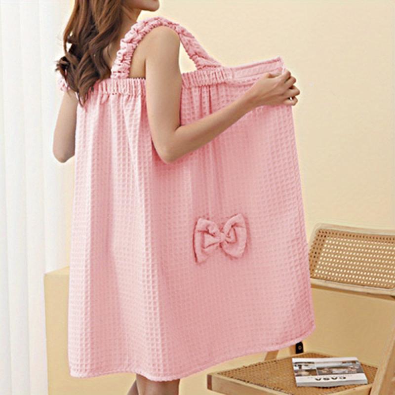Waffle Bath Towel Bowknot Bath Skirt Women Bath Wrap Towel Adjustable Bathrobes