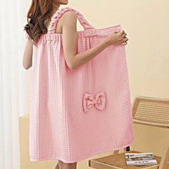 Waffle Bath Towel Bowknot Bath Skirt Women Bath Wrap Towel Adjustable Bathrobes