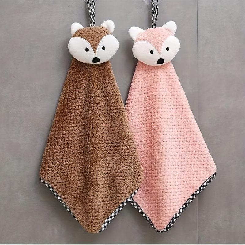 Fox Head Hand Towel Coral Fleece Soft and Absorbent Dishcloth