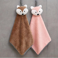 Fox Head Hand Towel Coral Fleece Soft and Absorbent Dishcloth