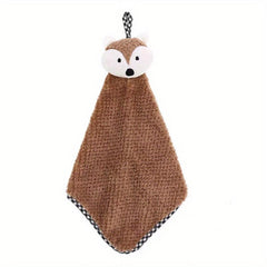 Fox Head Hand Towel Coral Fleece Soft and Absorbent Dishcloth