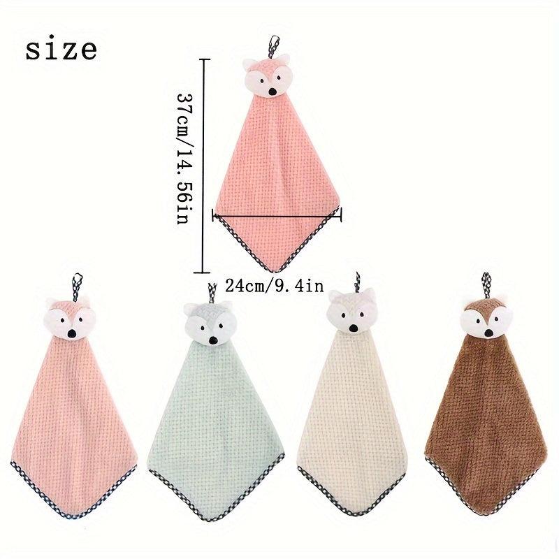 Fox Head Hand Towel Coral Fleece Soft and Absorbent Dishcloth