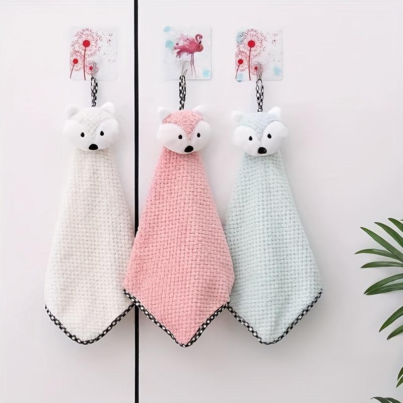 Fox Head Hand Towel Coral Fleece Soft and Absorbent Dishcloth