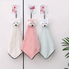 Fox Head Hand Towel Coral Fleece Soft and Absorbent Dishcloth