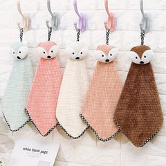 Fox Head Hand Towel Coral Fleece Soft and Absorbent Dishcloth