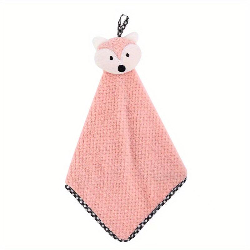Fox Head Hand Towel Coral Fleece Soft and Absorbent Dishcloth