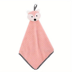 Fox Head Hand Towel Coral Fleece Soft and Absorbent Dishcloth