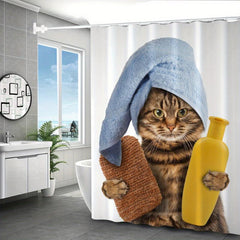 Waterproof Cat Pattern Shower Curtain for Bathroom Decor
