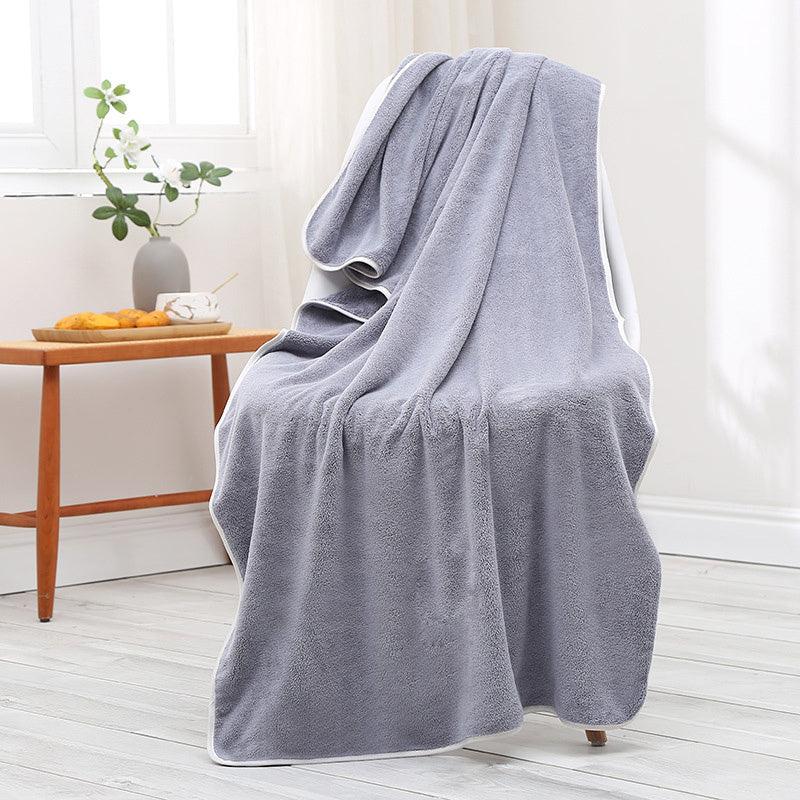 Extra Thick Coral Fleece Bath Towel Gray 70x27.5in