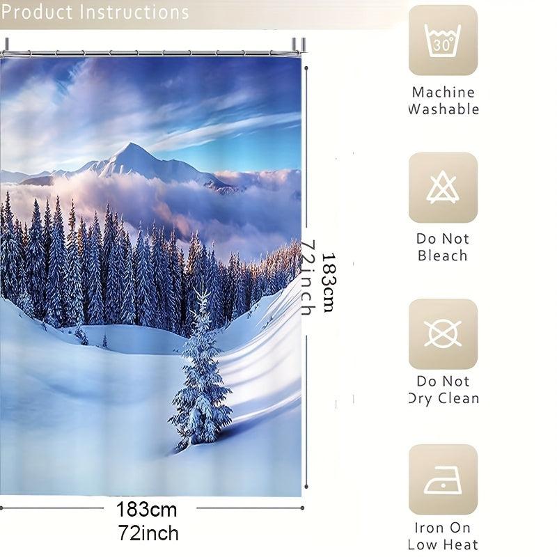 Snow Scenery Shower Curtain Water Resistant with Hooks Bathroom Accessories