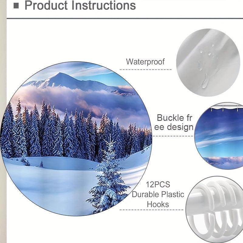 Snow Scenery Shower Curtain Water Resistant with Hooks Bathroom Accessories