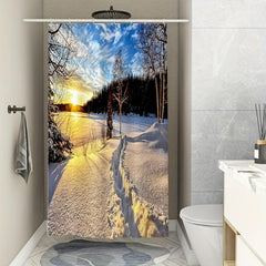 Snow Scenery Shower Curtain Water Resistant with Hooks Bathroom Accessories