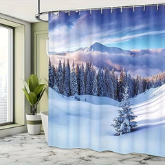 Snow Scenery Shower Curtain Water Resistant with Hooks Bathroom Accessories