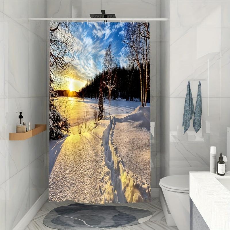 Snow Scenery Shower Curtain Water Resistant with Hooks Bathroom Accessories