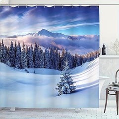 Snow Scenery Shower Curtain Water Resistant with Hooks Bathroom Accessories