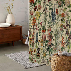 Waterproof Vintage Flower Print Shower Curtain with 12 Hooks