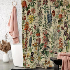 Waterproof Vintage Flower Print Shower Curtain with 12 Hooks