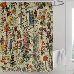Waterproof Vintage Flower Print Shower Curtain with 12 Hooks