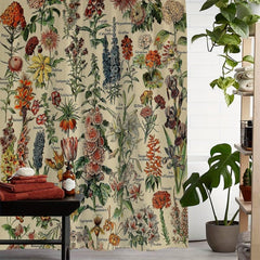Waterproof Vintage Flower Print Shower Curtain with 12 Hooks